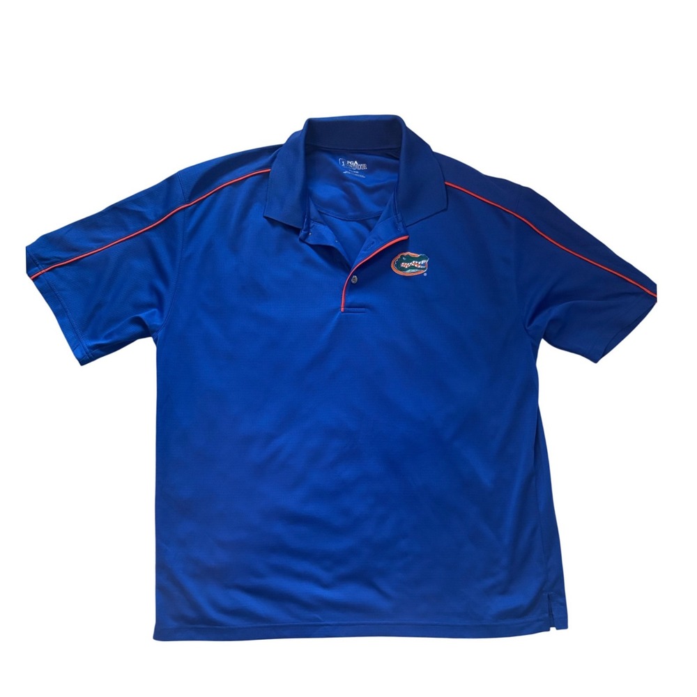 PGA Tour Florida Gators Mens XL Blue Performance Golf Polo Shirt Orange Piping